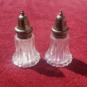 Vintage glass and silverplate bell shaped salt and pepper shakers